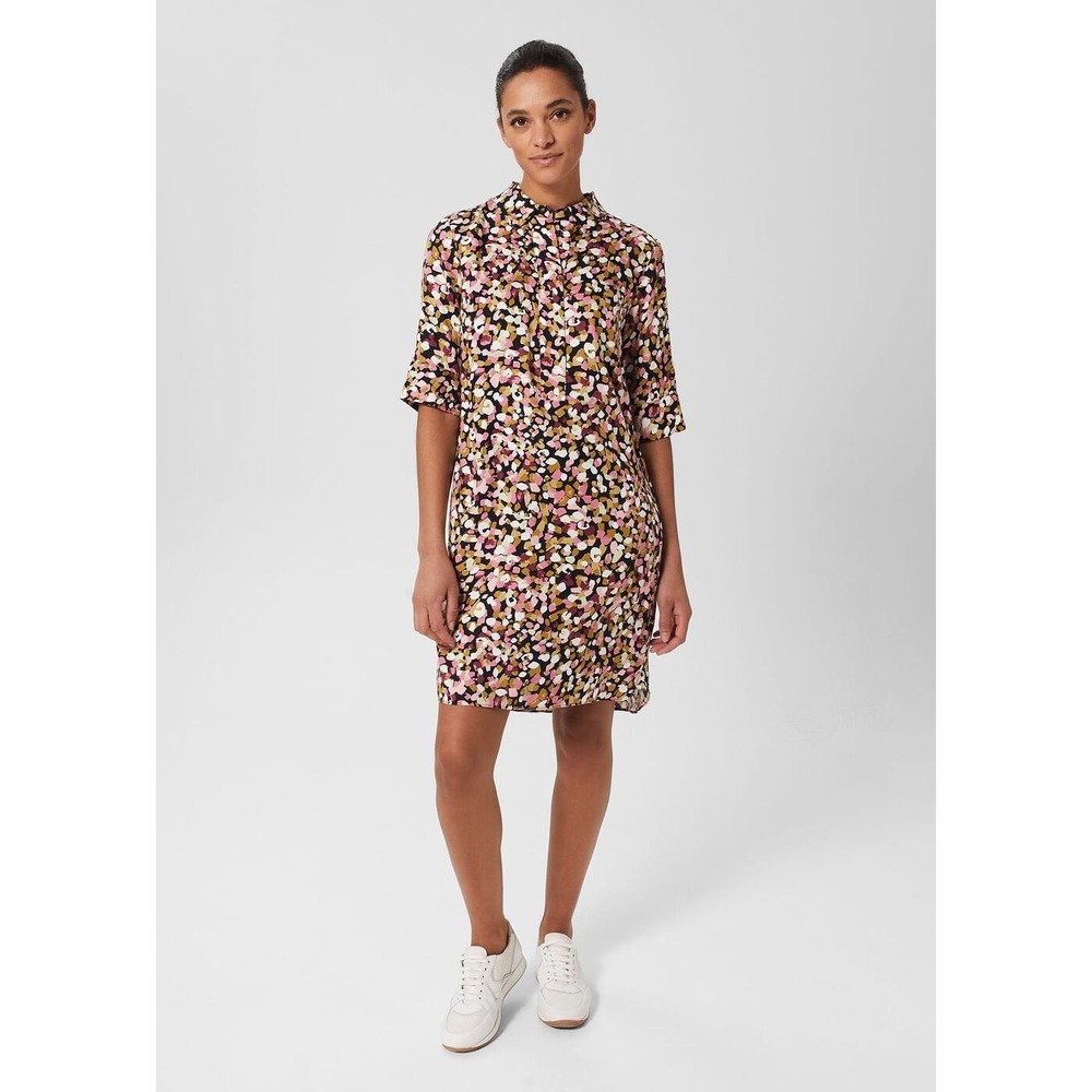 Hobbs London Marciella Dress Size 6 Pink Black Abstract Print Shirt Dress $270